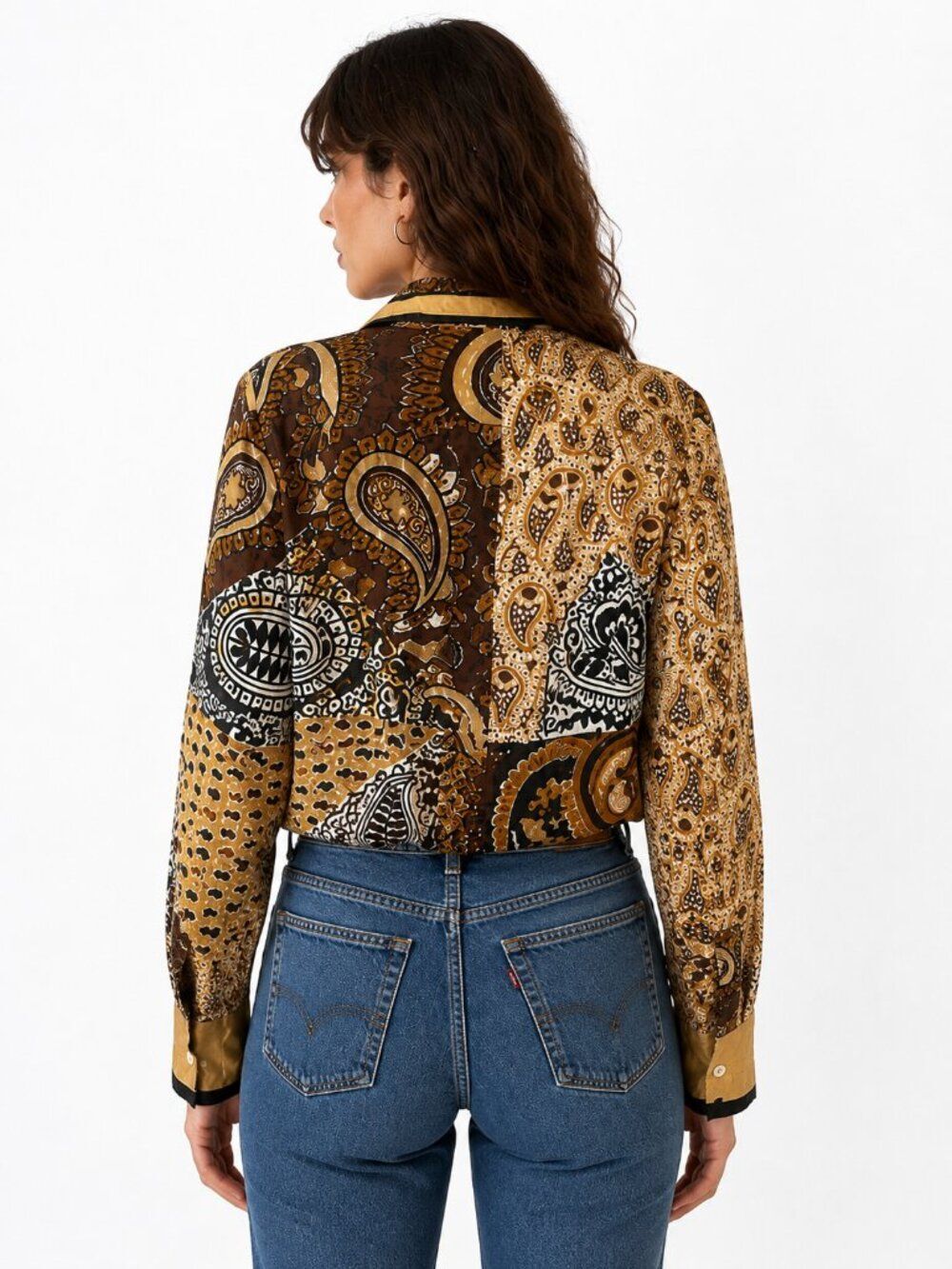 Vintage 1960s Vera Neumann Silk Paisley Patchwork Boho Blouse Womens M Size 10 - Picture 2 of 7